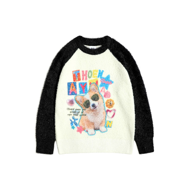 Women Sweater Animal Color Matching Sweater Retro Loose All-Match