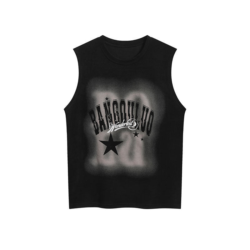 Men Vest Head Letter Suede Sleeveless T-shirt
