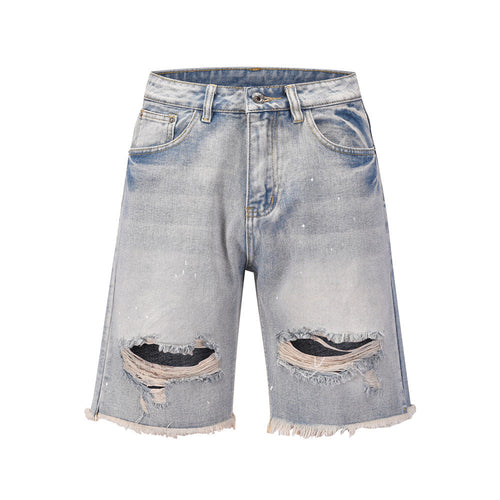 Men Shorts Ripped Burr Denim Shorts Summer Distressed