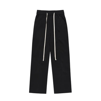 Men Sweatpants Fastener Decoration Straight Casual Pants Men's Loose Drawstring Elastic Waist Wide Leg Pants