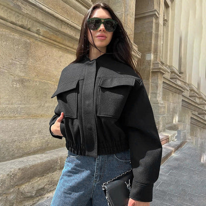 Women Trench Coat Women's Woolen Jacket Short Top Autumn and Winter Puff Sleeve Women's Clothing