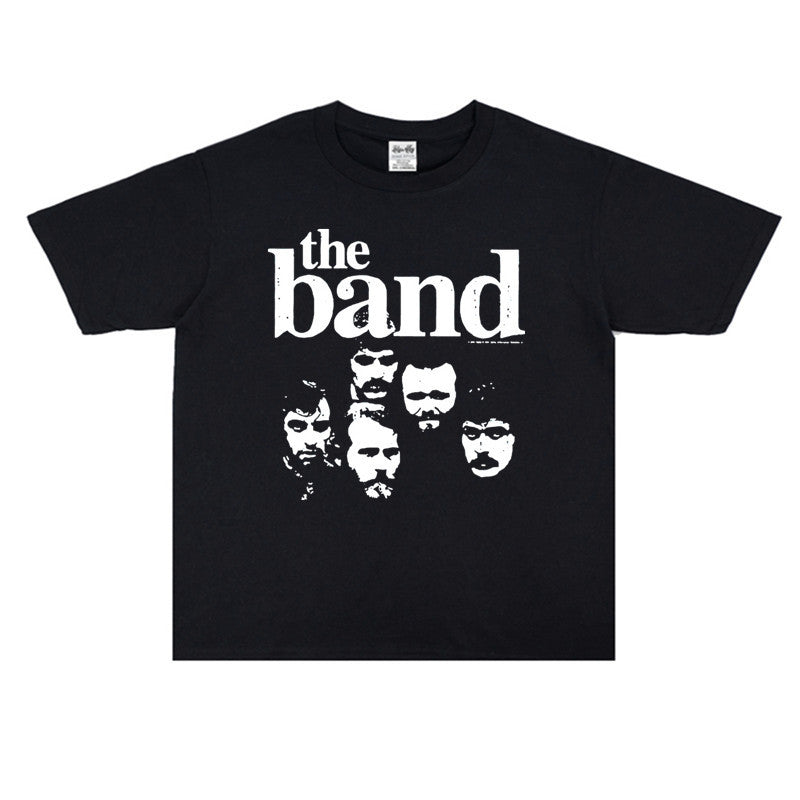 Rock Star T Shirt Canadian Orchestra the Band Rock Washed Retro Style Personality T-shirt Short Sleeve Cotton Loose