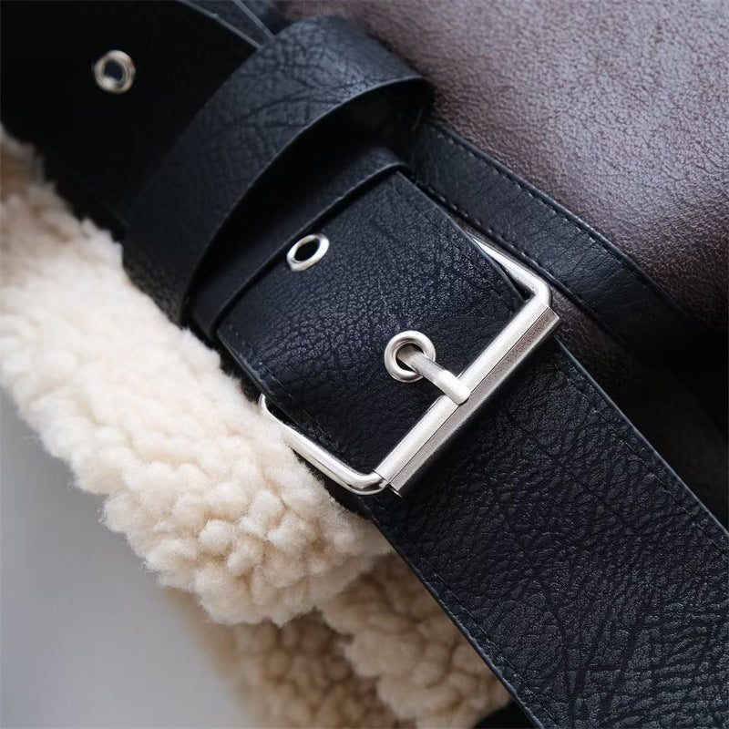 Women Cotton Coat Fleece-lined Thickened Imitation Lamb Wool