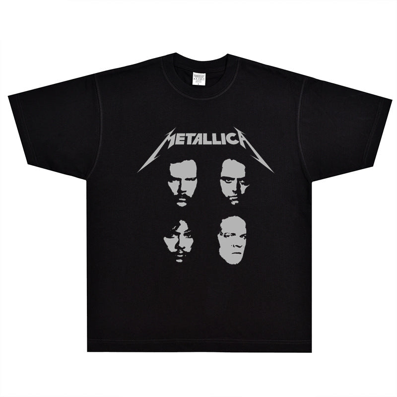 Rock Star T Shirt Metallica 4 Faces T-shirt Rock Metal Band Trend Vintage Short Sleeve