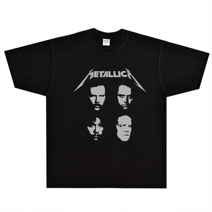 Rock Star T Shirt Metallica 4 Faces T-shirt Rock Metal Band Trend Vintage Short Sleeve