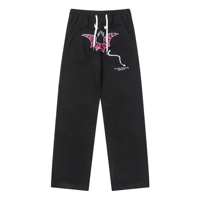 Men Sweatpants Personalized Embroidered Devil Horn Straight Casual Trousers Hip Hop Diagonal Cloth Jeans