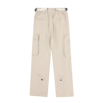 Men Sweatpants Cargo Straight-Leg Trousers Men's Zipper Pocket Loose Wide Leg Pants