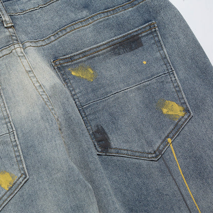 Men Jeans Splash Ink Hole Punk Loose Distressed