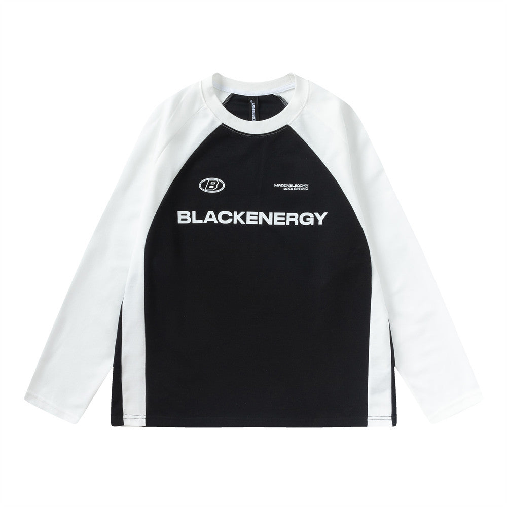 Men Long Sleeve T-shirt Stitching Printing Crew Neck