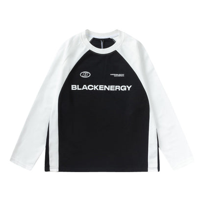 Men Long Sleeve T-shirt Stitching Printing Crew Neck