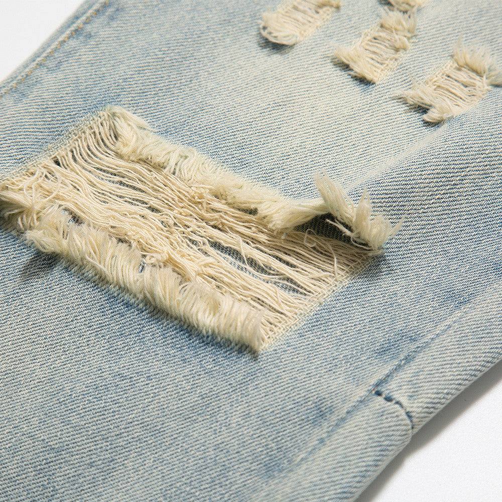 Men Jeans Loose Hole Zipper Slit