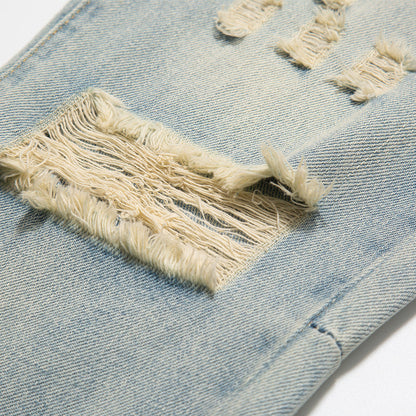 Men Jeans Loose Hole Zipper Slit