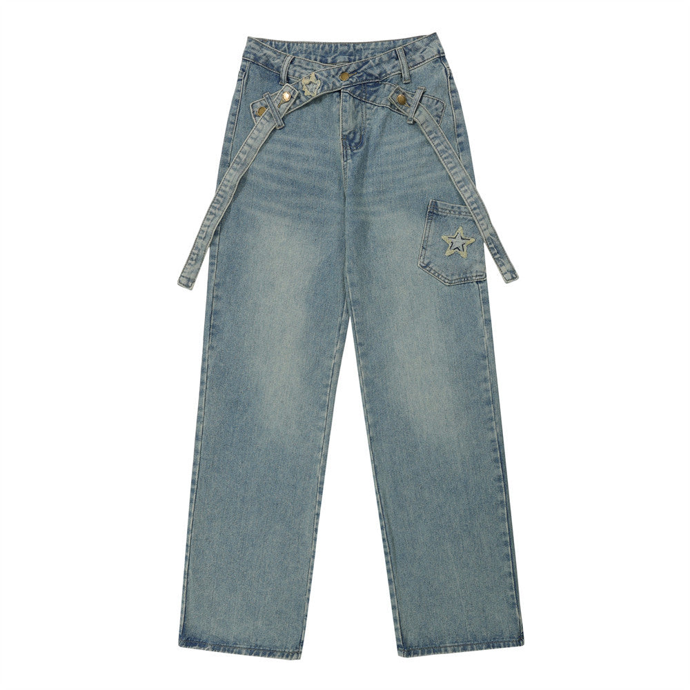 Women Pants Jeans Women's XINGX Embroidery Baggy Straight Trousers