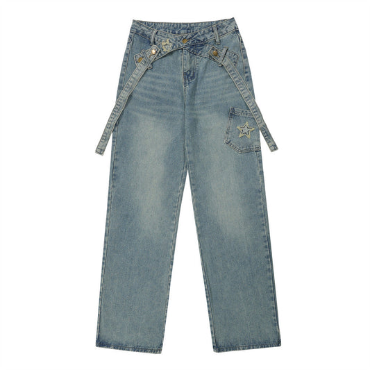 Women Pants Jeans Women's XINGX Embroidery Baggy Straight Trousers