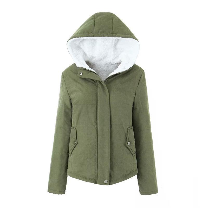 Women Cotton Coat Solid Color Zipper Fleece Padded Coat