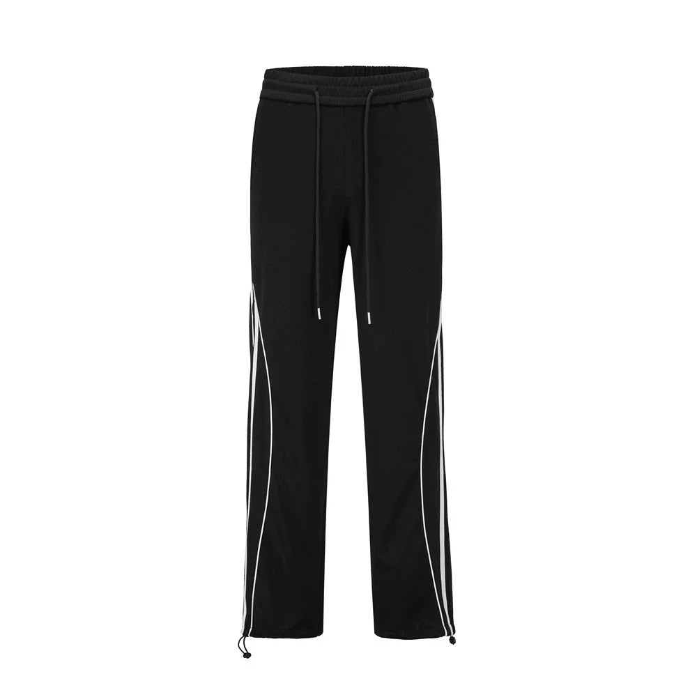 Men Sweatpants Sports Casual Pants Side Striped Stitching Elastic Waist Straight Sweatpants Loose Trousers
