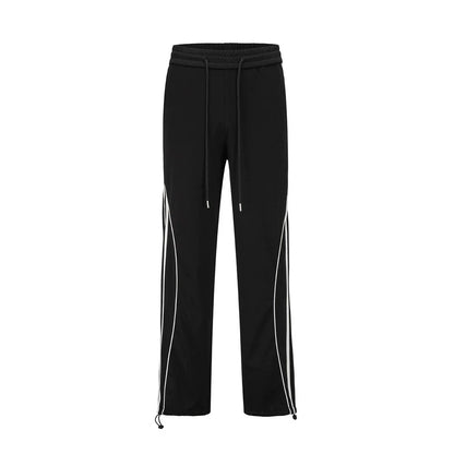 Men Sweatpants Sports Casual Pants Side Striped Stitching Elastic Waist Straight Sweatpants Loose Trousers
