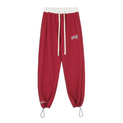 Men Sweatpants Stitching Straight Casual Pants Men's Letter Embroidered Trousers