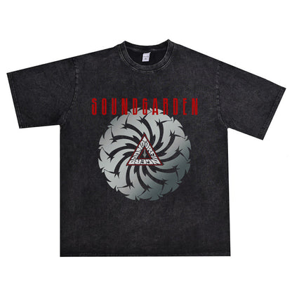 Rock Star T Shirt Soundgarden Band Washed Distressed T-shirt Short Sleeve Loose Cotton Men and Women