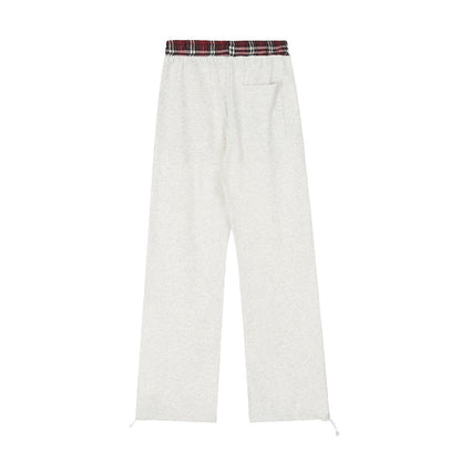Men Sweatpants Straight Casual Pants Stitching Loose Long Sports Pants Elastic Waist Sports Drawstring Ankle Banded Pants