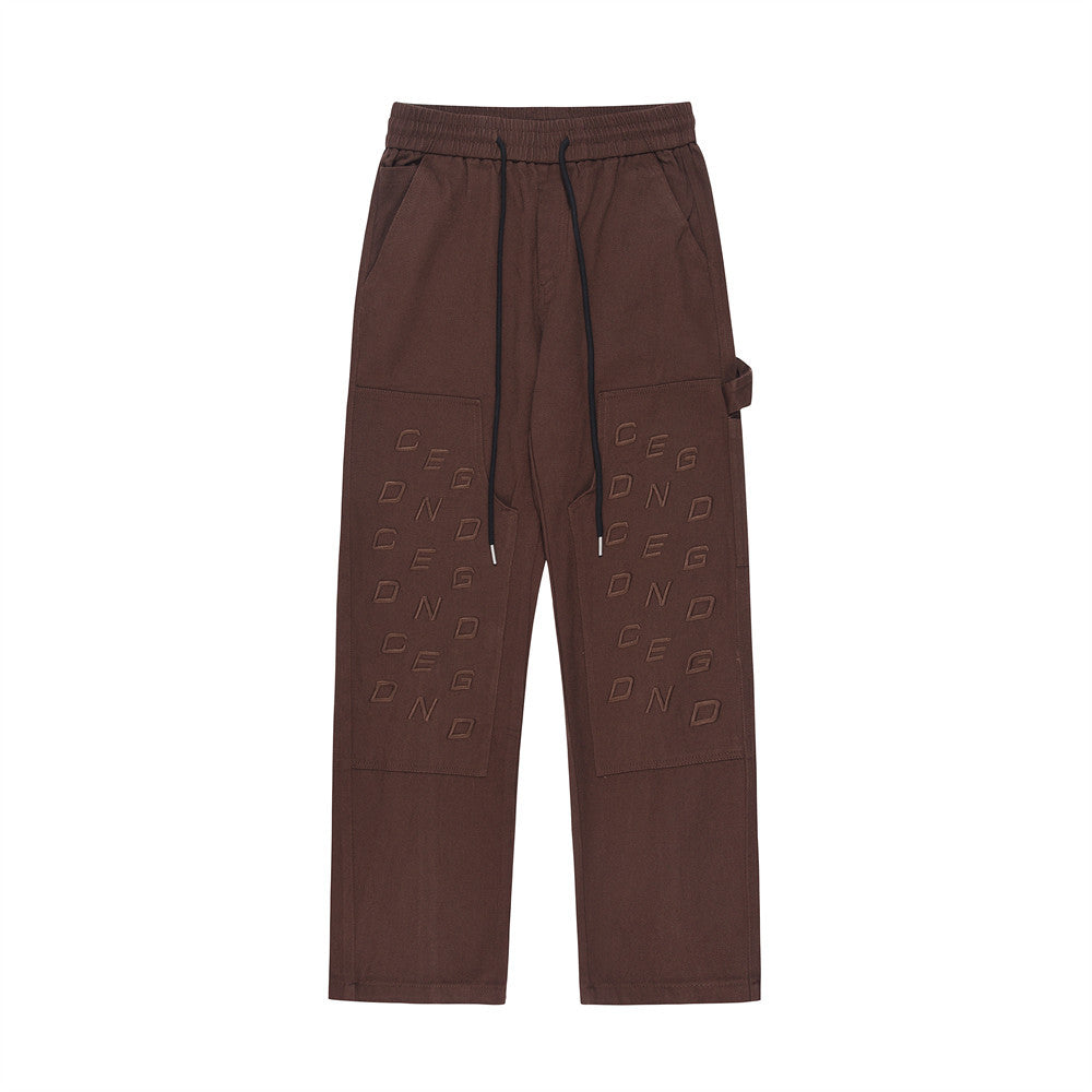 Men Jeans Embroidered Straight Casual Trousers Loose Zip
