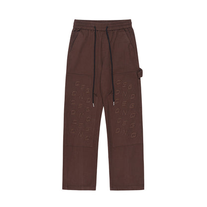 Men Jeans Embroidered Straight Casual Trousers Loose Zip