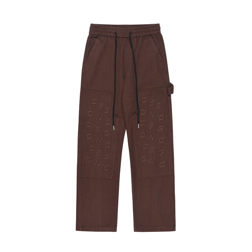 Men Jeans Embroidered Straight Casual Trousers Loose Zip