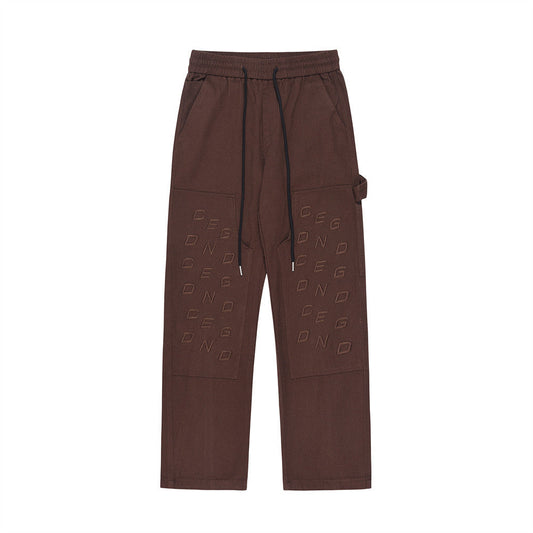 Men Jeans Embroidered Straight Casual Trousers Loose Zip