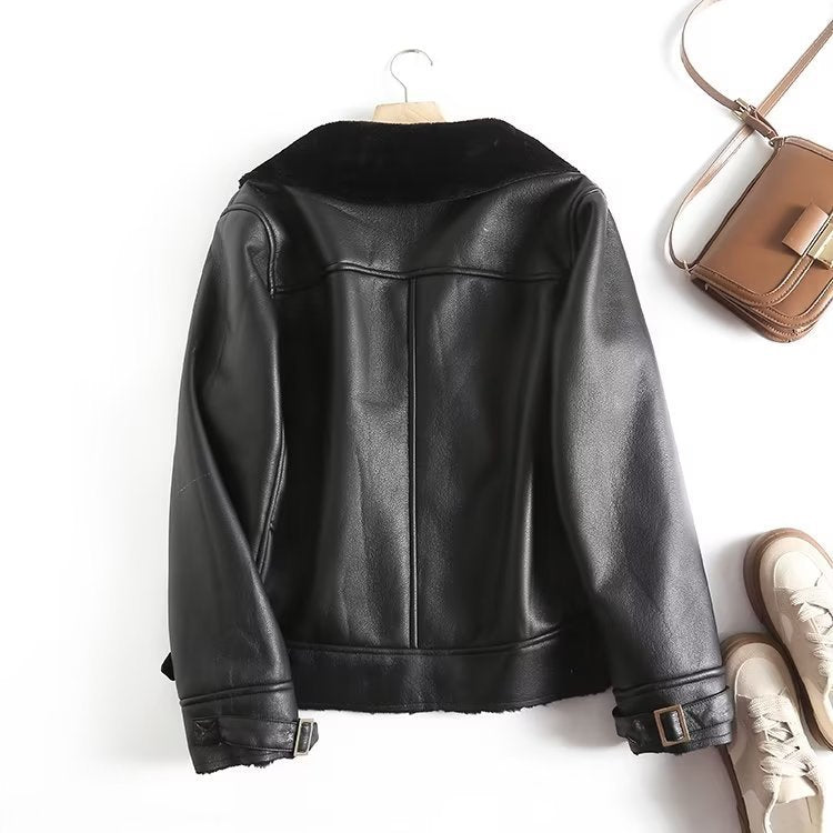 Women Cotton Coat Trendy Cool Motorcycle Clothing Warm Leather Coat