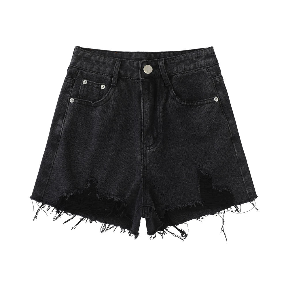 Women Shorts Ripped Burr Black Denim Shorts