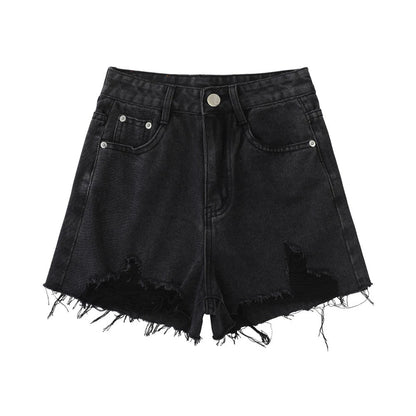 Women Shorts Ripped Burr Black Denim Shorts