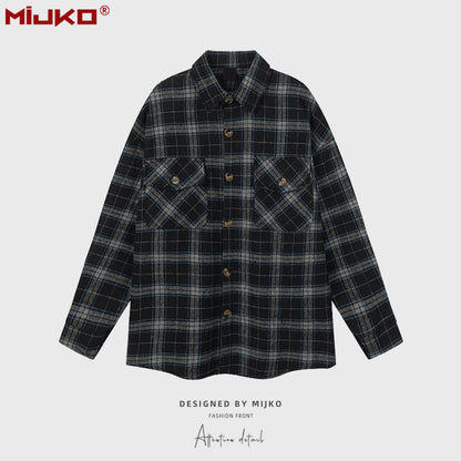MIJKO Mens Jacket Loose Casual Plaid Jacket
