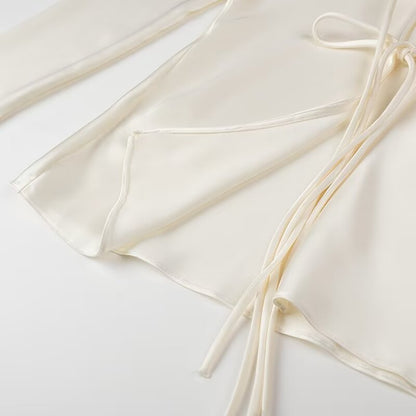 Women Tops Summer Lace-up Shirt V-neck Top