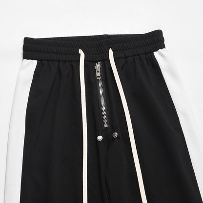 Men Sweatpants Color Matching Sports Casual Pants Zipper Elastic Waist Loose Trousers