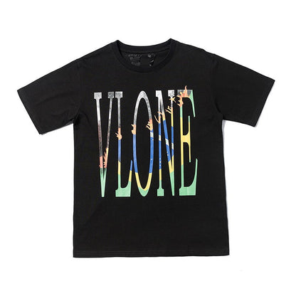 Vlone T Shirts Large V Printed Loose Couple Short Sleeve Men's and Women's T-shirt behind Flame Limit