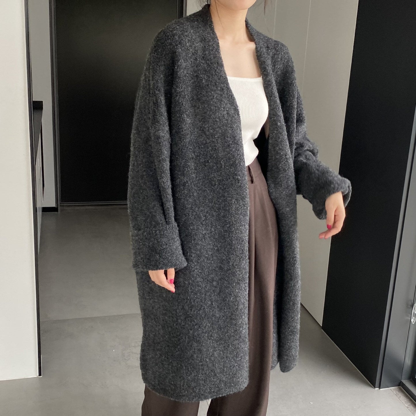 Women Cardigan Sweater Autumn and Winter Woolen Coat Baggy Coat Long Sleeve Jacket K331
