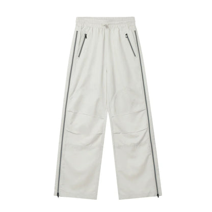 Men Sweatpants Exercise Casual Pants Side Stitching Zipper Slit Elastic-Waist Straight-Leg Pants