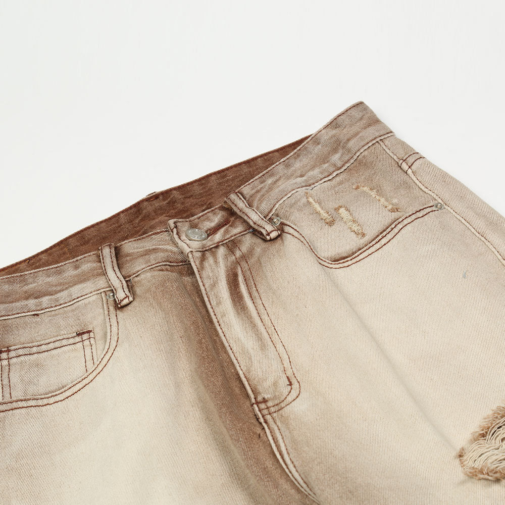 Men Jeans Ripped Distressed Trendy Loose