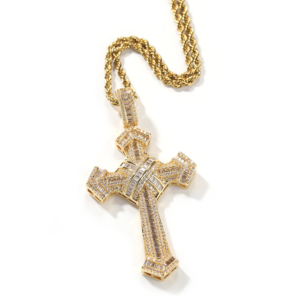 Jewelry Cross Pendant Copper Set Zircon Necklace Crosses Egypt Pieces Jesus Pieces