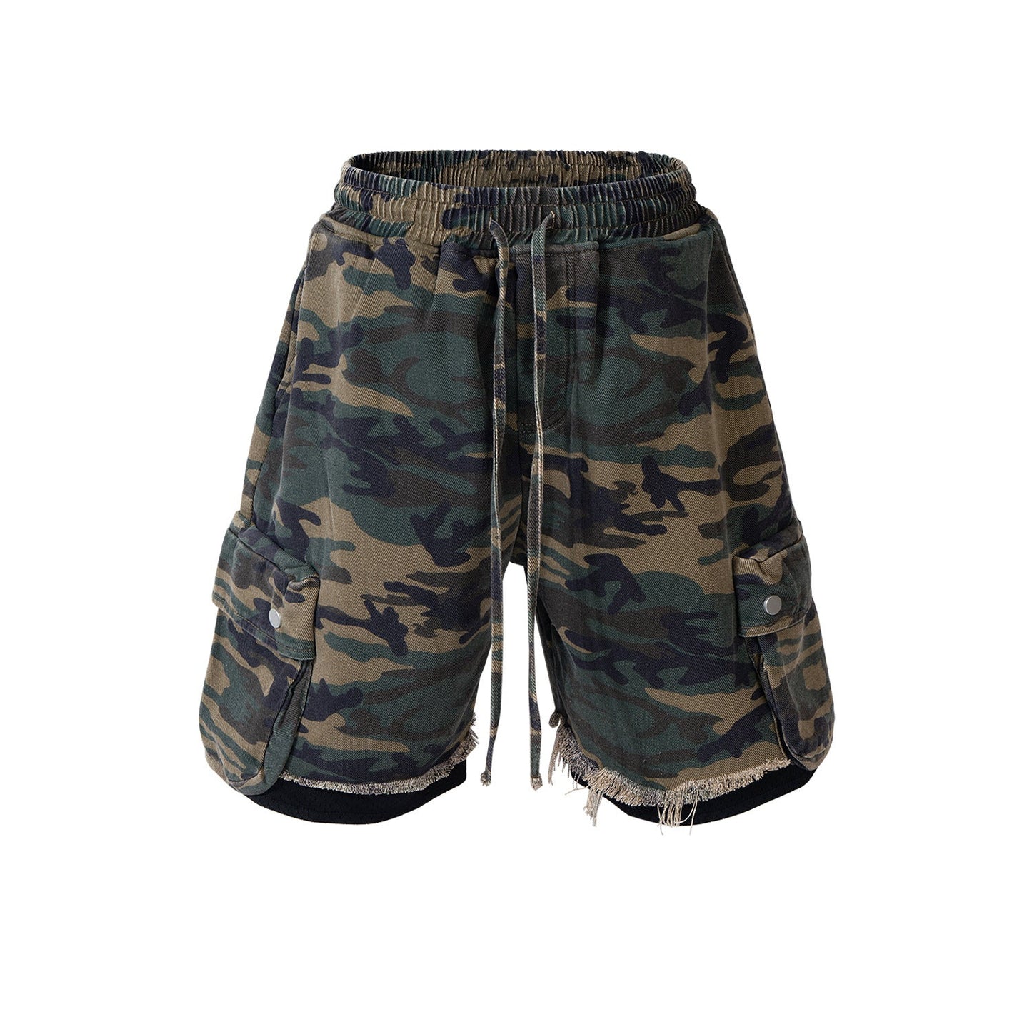 MIJKO Men Shorts Casual Pants Drawstring Splicing Camouflage Shorts