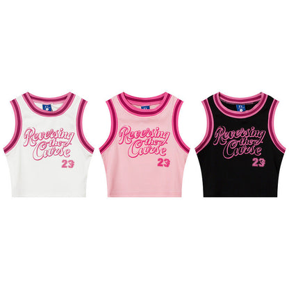 Women Vest Old School Letter Print Sleeveless T-shirt Female Vintage Vest