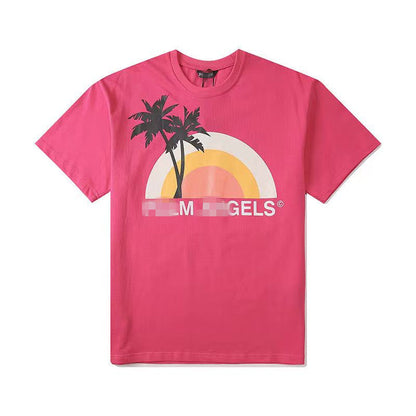 Palm Angle T Shirts Coconut Sun Print Loose Men and Women