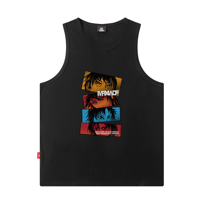 Men Vest Rose Print Sleeveless T-shirt Men's and Women's Oversize Hip Hop Vest