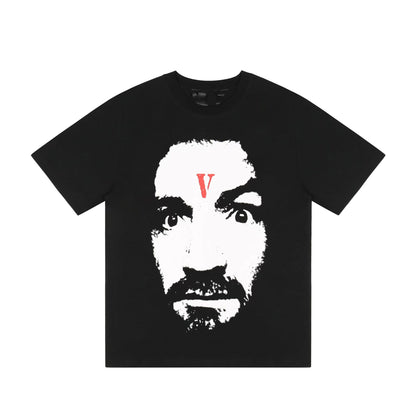 Vlone T Shirt Character Print Short Sleeve T-shirt Men and Women Couple High Street Wide Loose Large V Half Sleeve