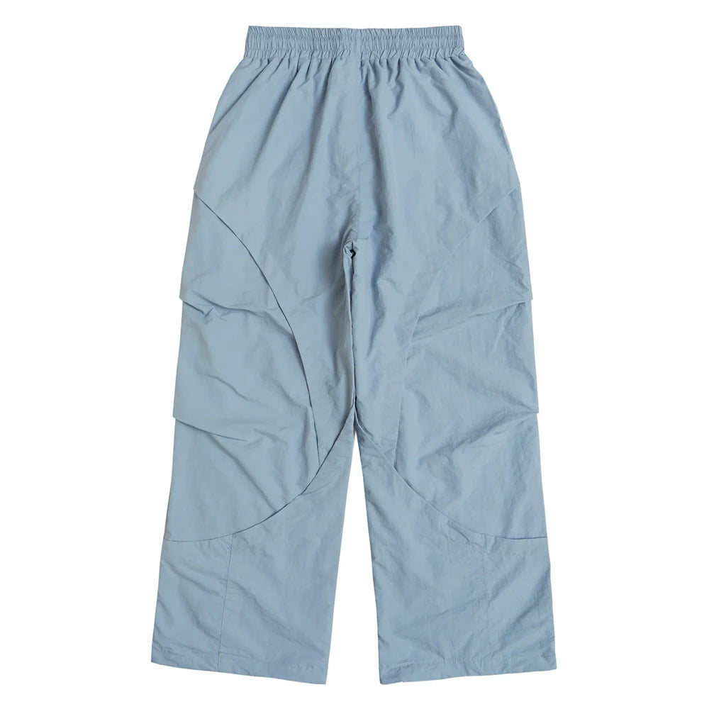 Men Sweatpants Quick-Drying Double-Layer Mesh Lining Thin Casual Trousers Stitching Solid Color Pleated Drawstring Ankle Banded Pants