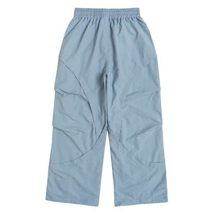 Men Sweatpants Quick-Drying Double-Layer Mesh Lining Thin Casual Trousers Stitching Solid Color Pleated Drawstring Ankle Banded Pants