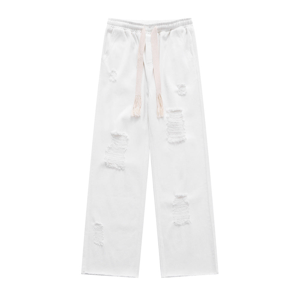 Men Jeans Ripped Frayed Casual Loose