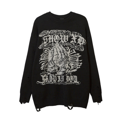 Women Sweater Jacquard Sweater Sweater Ripped