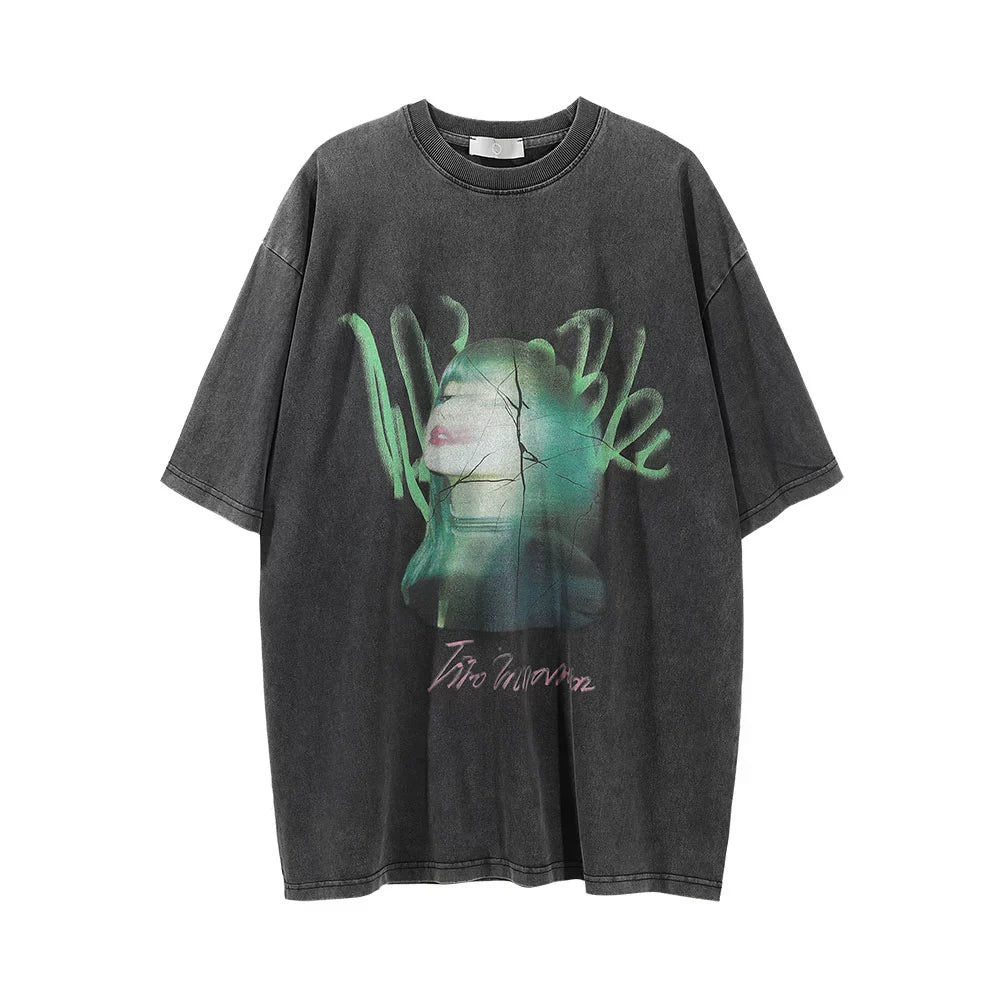 Men Vintage T-Shirt Printed Short Sleeve T-shirt Men's Loose round Neck Half Sleeve