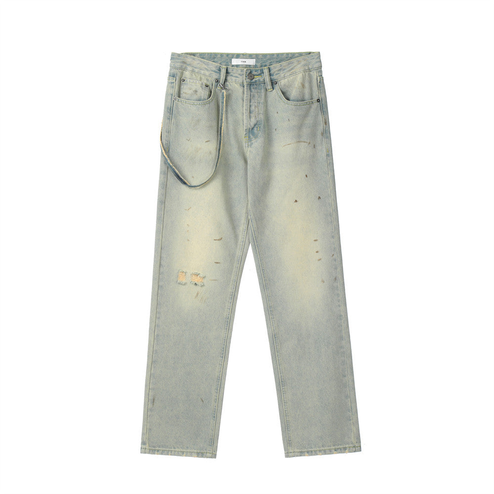 Men Jeans Worn out Casual Straight-Leg